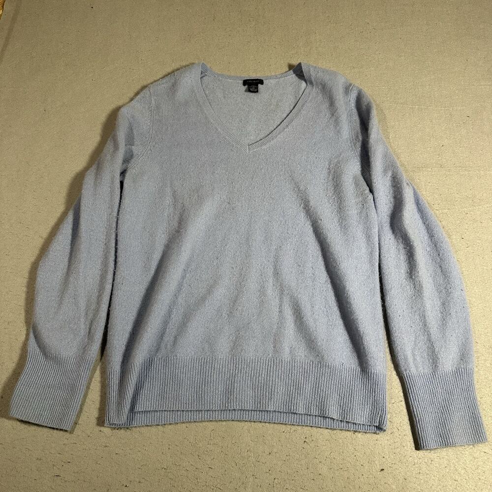 Only Mine 2 Ply Cashmere Sweater Women's XL Cloud Blue Drop V-Neck Quiet Luxury